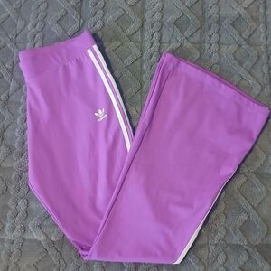 Adidas Women's Purple Leggings with White Stripes